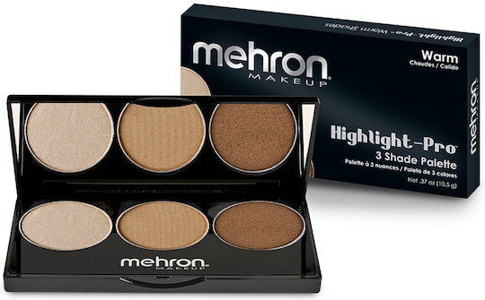 Mehron Highlight-pro 3 Shade Palette Warm Face Body Highlighter 10.5g