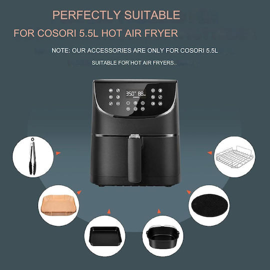 Set de Accesorii pentru Prăjitoare cu Aer 6 Piese Compatibile cu Modelele Cosori Airfryer 5.5 L Xxl 5.5 Litri Piatra Pătrat Xl Tava de Copt Grătar Hârtie de Copt Pincet Suport din Silicon