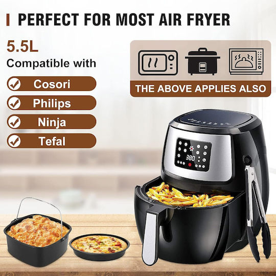 Set de Accesorii pentru Air Fryer de 15 Piese Compatibil cu Modele de 5.5 litri Inclusiv Forme de Copt Tava pentru Pizza Spatula Clesti Protecție din Silicon Universal