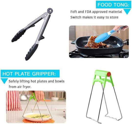 Set 12 Accesorii Pentru Prăjitoare Cu Aer Compatibile Cu Modele De 3.3 Litri Inclusiv Forme De Copt Tava Pentru Pizza Tava Pentru Coacere Rafturi Pentru Grătar Spatulă Clești Silicon Protecție Universală