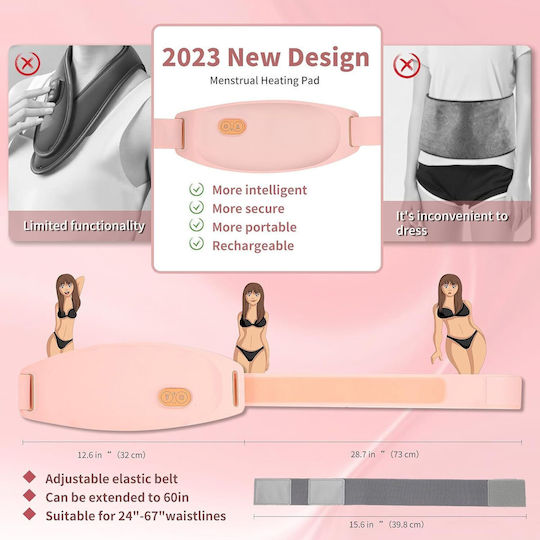 Centură Abdominală Bluetooth Dispozitiv De Masaj Cu Încălzire Anti-durere Menstruală Ciclu Suport Lombar Control Aplicație 3 Niveluri De Căldură 5 Moduri De Vibrație Reîncărcabilă Piersică