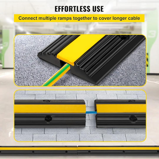 Set 2 Rampe de Protecție pentru Cablu 1 Canal Din Cauciuc 102 X 15 X 3 Cm Capacitate 8 Tone Design Modular Parcări Acasă Garaje Depozite Negre