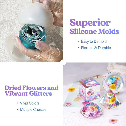 Set Epoxy Resin 250 Ml Hardener 250 Ml Silicon Calypso Glitter Flori Uscate Pipete Cesti Măsurare Diy Începători Profesioniști
