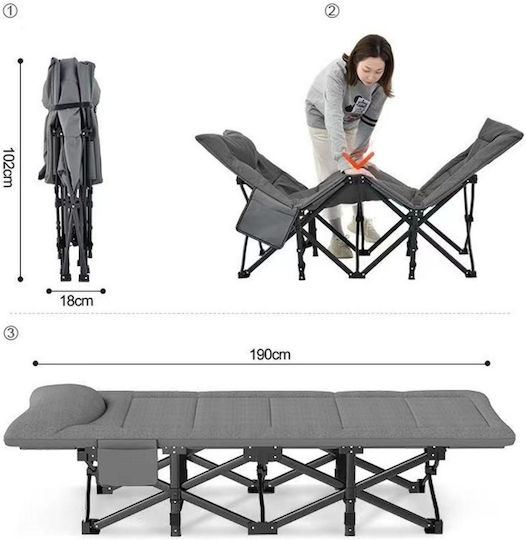 Folding Guest Bed Campaign Single Gray 190x70x37cm