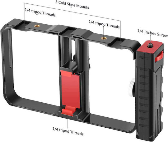 Video Rig Frame pentru Smartphone cu Filet 1/4 Orizontal Vertical pentru Montaj pe Tripod Din Aluminiu Prelucrat CNC pentru iPhone 11 Pro 11 Pro Max X Xs Huawei Samsung