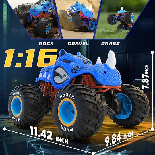 Mașină Teleghidate Rc 4wd 1:16 2.4 Ghz Monster Truck Stunt Car Rotire la 360 de grade Întoarceri la 180 de grade 20 Km/h Off-road Lumini Led Efect ceață Albastru