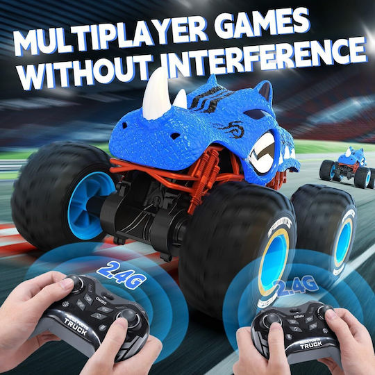 Mașină Teleghidate Rc 4wd 1:16 2.4 Ghz Monster Truck Stunt Car Rotire la 360 de grade Întoarceri la 180 de grade 20 Km/h Off-road Lumini Led Efect ceață Albastru