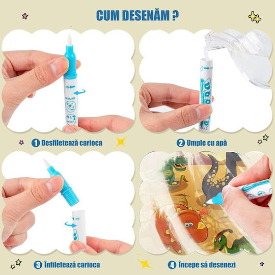 Magic Water Cărți De Colorat Lumea Dinozaurilor Aquadoodle Tip Reutilizabil Culori Vibrante Complete Diverși Dinozauri Băieți Fete Vârste 2 3 4 5 6 Bebelogic