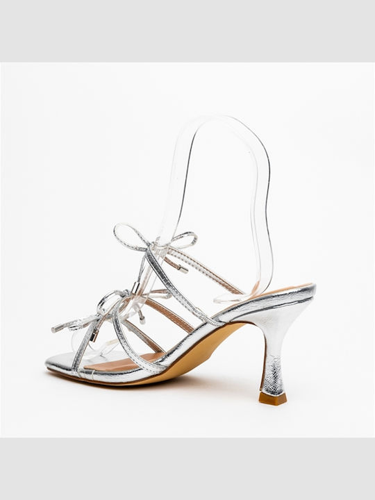 Mules with Thin High Heel in Silver Color