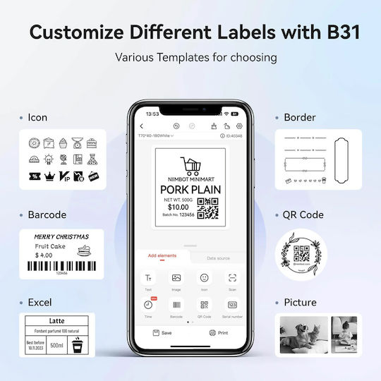 Niimbot B31 Electronic Label Maker with Bluetooth Blue