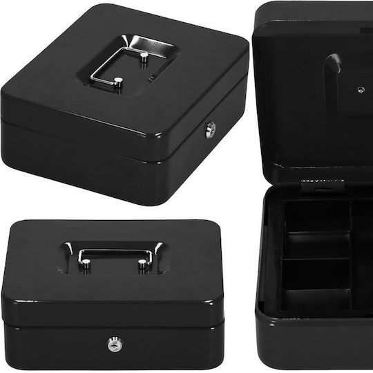 Cash Box Type Safe Compartmentalized Key Metal 25x20x9cm Black