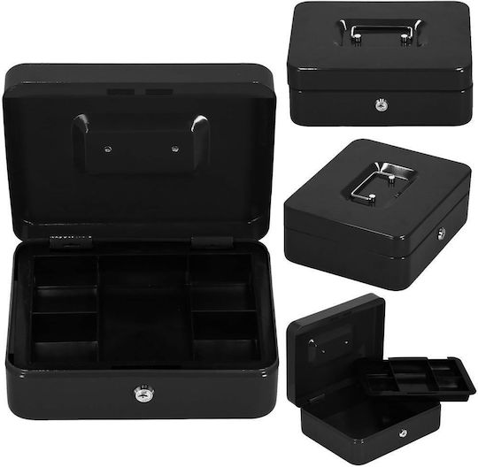 Cash Box Type Safe Compartmentalized Key Metal 25x20x9cm Black