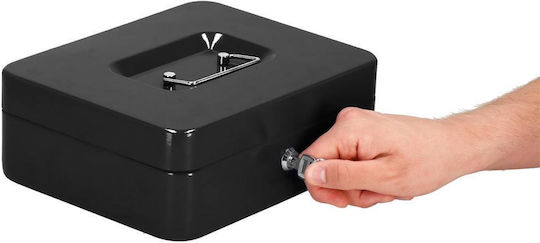 Cash Box Type Safe Compartmentalized Key Metal 25x20x9cm Black