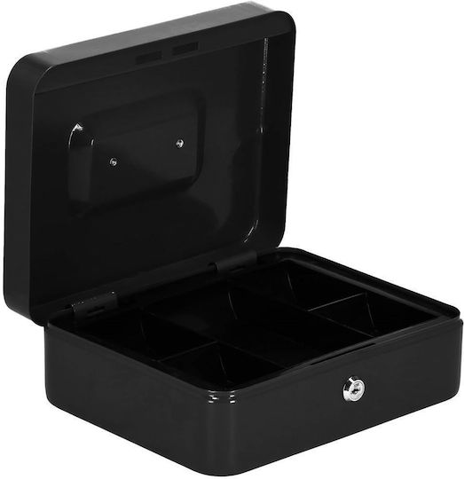 Cash Box Type Safe Compartmentalized Key Metal 25x20x9cm Black