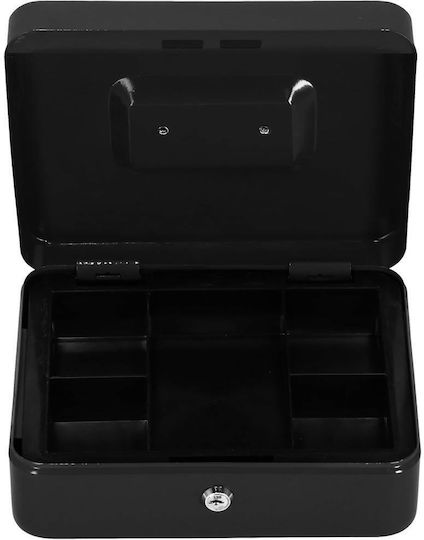 Cash Box Type Safe Compartmentalized Key Metal 25x20x9cm Black
