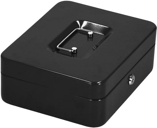 Cash Box Type Safe Compartmentalized Key Metal 25x20x9cm Black