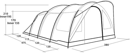 Outwell Sky 6 Σκηνή Camping Τούνελ Διάφανη 4 Εποχών για 6 Άτομα 68x35εκ.