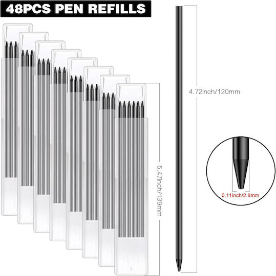 Set 48 Mecanisme Cu Creion Pentru Creion De Tâmplărie Rezerve 120 X 2.8 Mm Realizat Cu Grafit Pentru Marcaj Lemn Metal Beton Hârtie