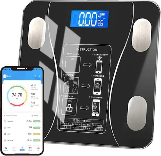 Smart Cântar de Baie 180kg cu Bluetooth Negru