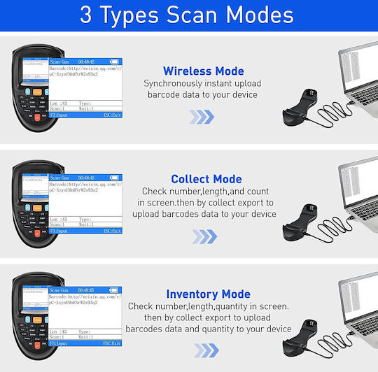 Portable Barcode Reader 1d 2d Scanner Built-in Battery Charging Station 2.2-inch Lcd Screen Wireless Black