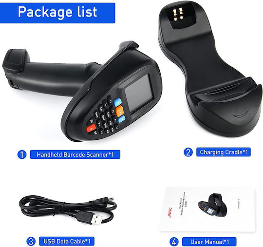 Portable Barcode Reader 1d 2d Scanner Built-in Battery Charging Station 2.2-inch Lcd Screen Wireless Black