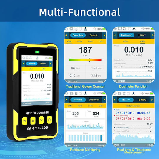 Detector de Radiație Nucleară Geiger Counter Beta Gamma X-ray Portabil Dosimetru Afișaj LED Reîncărcabil Memorie Internă Alarma Sonoră Vibrații Design Ergonomic Multifuncțional