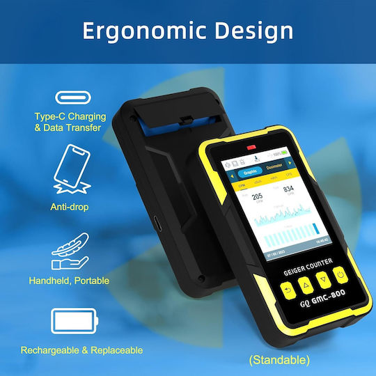Detector de Radiație Nucleară Geiger Counter Beta Gamma X-ray Portabil Dosimetru Afișaj LED Reîncărcabil Memorie Internă Alarma Sonoră Vibrații Design Ergonomic Multifuncțional
