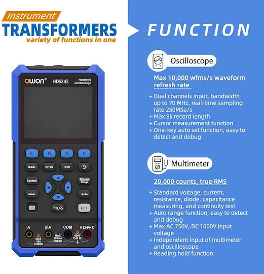 Portabil Osciloscop Digital Multimetru Funcție 20000 Counturi Ecran 3.5 Inch 2 Canale Lățime de Bandă 40 Mhz 10000 Wfrms S Baterie 4400 Mah Multifuncțional