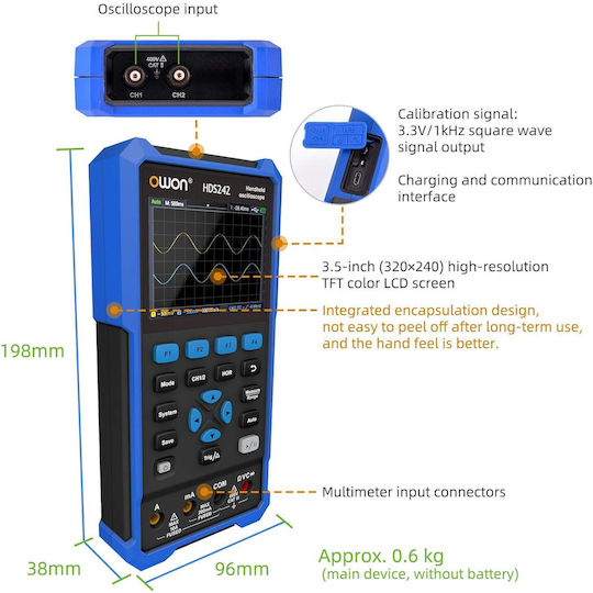 Portabil Osciloscop Digital Multimetru Funcție 20000 Counturi Ecran 3.5 Inch 2 Canale Lățime de Bandă 40 Mhz 10000 Wfrms S Baterie 4400 Mah Multifuncțional