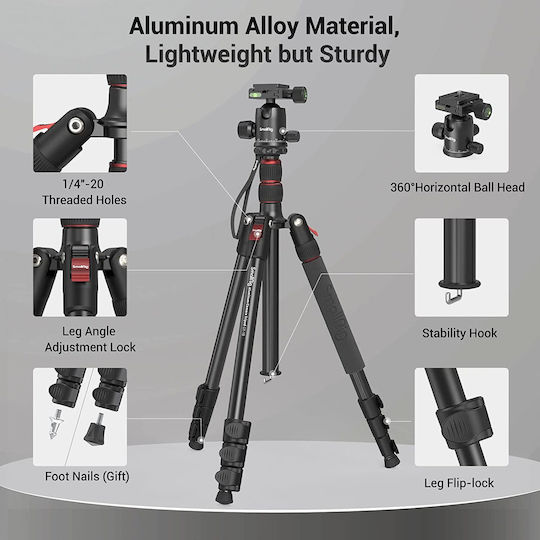 Trepied Din Aluminiu Cu Cap Hidraulic Până La 59cm Și Sarcină Maximă 15kg