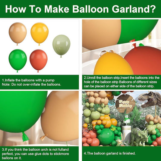 Set de Arcuri pentru Balon Decor pentru Petreceri În Verde Galben Portocaliu Diverse Mărimi 102 Bucăți Bandă pentru Balon Puncte Adezive