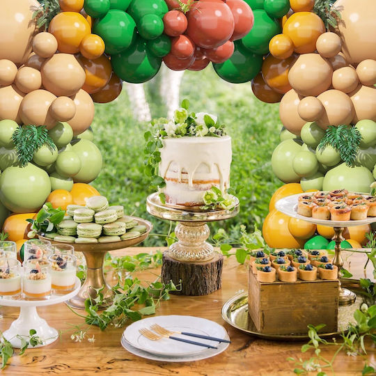 Set de Arcuri pentru Balon Decor pentru Petreceri În Verde Galben Portocaliu Diverse Mărimi 102 Bucăți Bandă pentru Balon Puncte Adezive