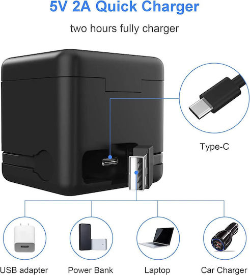 Set 3 Baterii Gopro Hero 10 Hero 9 3 Baterii Reîncărcabile 2000 Mah Stație de Încărcare 3 Canale Indicator Led Usb Usb C Compatibil Gopro Hero Black 10 9 Black