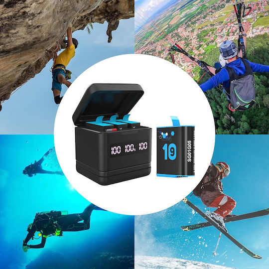 Set 3 Baterii Gopro Hero 10 Hero 9 3 Baterii Reîncărcabile 2000 Mah Stație de Încărcare 3 Canale Indicator Led Usb Usb C Compatibil Gopro Hero Black 10 9 Black