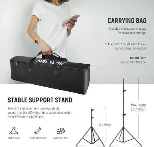 Kit De Iluminare 1 Corp De Iluminat 50W 3200 - 5600K Iluminare RGB Cu Trepied