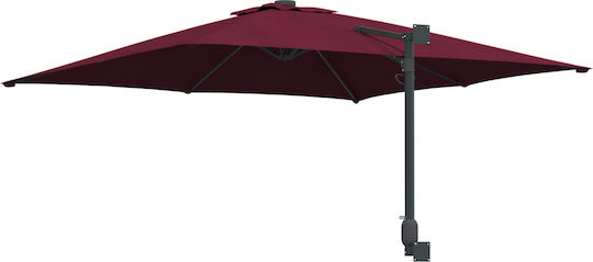 Wandmontierte Quadratische Aluminium Burgunder Garten- und Terrassen-Sonnenschirm 3x3xHöhe 1,6 m