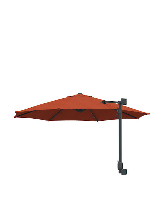 Wall Mounted Circular Parasol Metal Orange Diameter 2.48m Height 1.48m