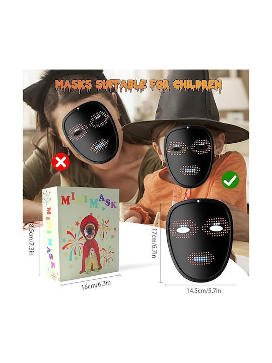 Masca de Halloween cu LED Inteligentă 50 Imagini Schimbare Imagini Gestuale Reîncărcabilă Wireless pentru Copii Negru