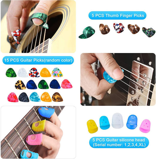 Guitar Zubehörset 66 Stück Einschließlich Tuner Capo Plektren Gitarrensaiten Steg 5 Silikon Finger Schützer