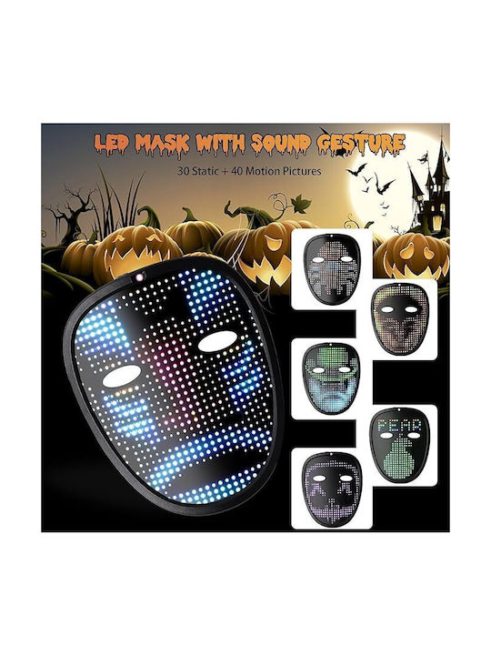 Masca de Halloween cu LED Inteligentă 50 Imagini Schimbare Imagini Gestuale Reîncărcabilă Wireless pentru Copii Negru