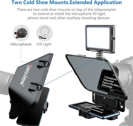 Kit Teleprompter Control de la Distanță Adaptoare pentru Lentile Smartphone-uri Tablete Până la 11 Inch App Dedicate pentru Camere DSLR Smartphone-uri