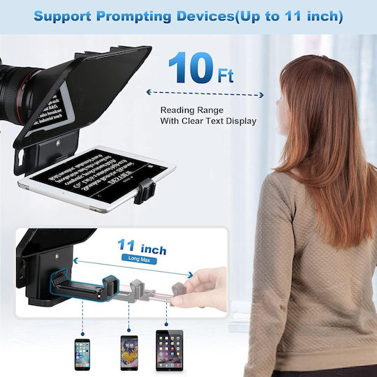 Kit Teleprompter Control de la Distanță Adaptoare pentru Lentile Smartphone-uri Tablete Până la 11 Inch App Dedicate pentru Camere DSLR Smartphone-uri