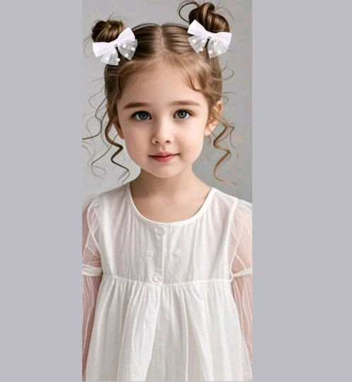 Set 2 Pieces Clip Hair Clip Bow Pearls Peach
