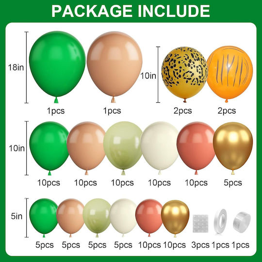 Set de Baloane Arc Verde Decorațiuni Party Retro Maro Portocaliu Diverse Dimensiuni 101 Bucăți Banda de Baloane Puncte Adezive