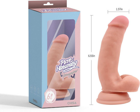 Chisa Novelties Pure Naturally Pornographer Liquid Silicone Dual-Density Realistic Dildo Ρεαλιστικό Dildo με Όρχεις και Βεντούζα Flesh 18cm