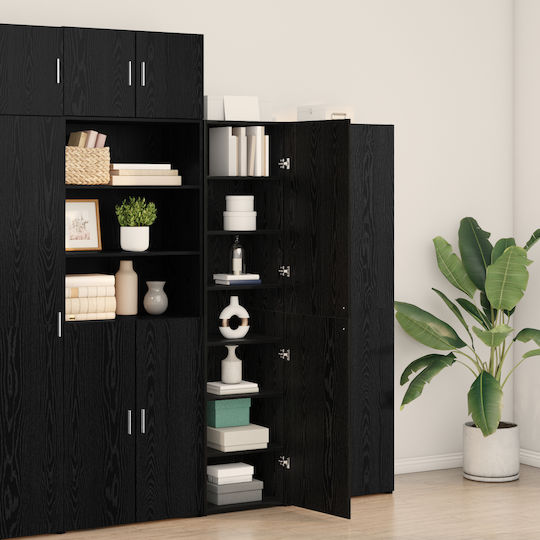Office Storage Cabinet Wooden Black Oak 45x42.5x185cm