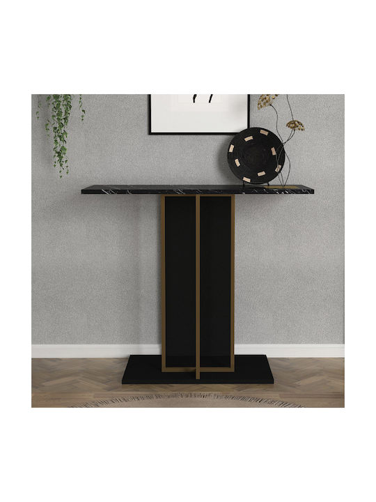 Brandy Console Table Wood & Metal Black - Black Marble Effect - Gold L90xW29.6xH76.8cm