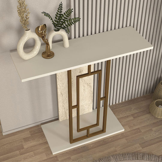 Alderas Конзолна маса от Дърво & Метал White - Travertine - Gold Д90xШ29.6xВ76.8cm
