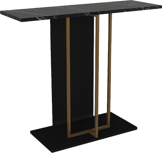 Brandy Console Table Wood & Metal Black - Black Marble Effect - Gold L90xW29.6xH76.8cm