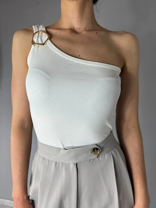 Damen Bluse mit einem Schulter White